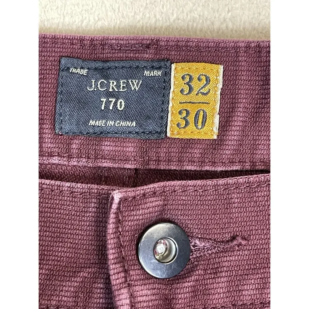 J Crew 770 Pants Mens 32x30 Burgundy Corduroy Straight Leg Mid Rise‎ Regular Fit